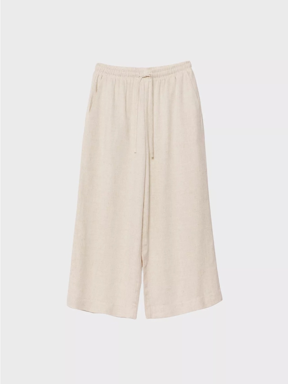 Stradivarius Beige Linen Blend Wide Leg Drawstring Pants Size M